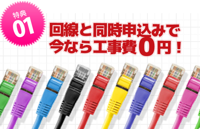 回線と同時申し込みで今なら工事費無料！